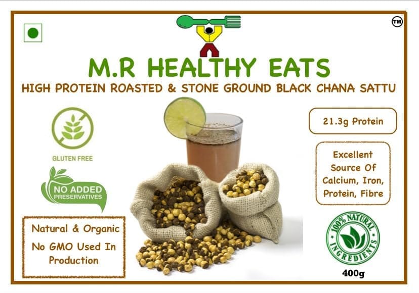 M.R Healthy Eats- High Protein, Roasted & Stone Ground Black Chana Sattu In Food-Grade Container 400g each (Pack of 2) view 2