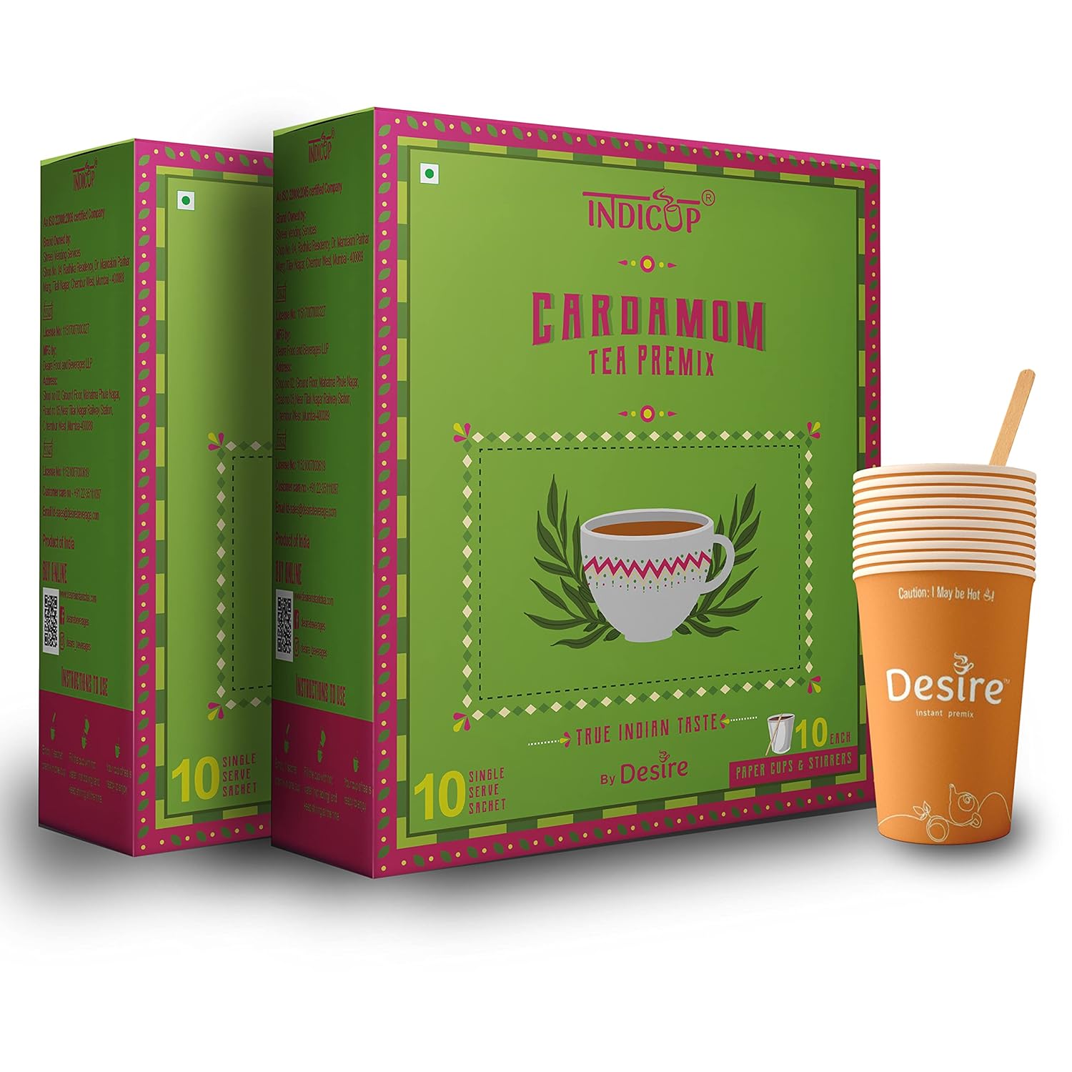 INDICUP Instant Premix Tea Cardamom Flavor, Pack of 2 - 20 Sachets view 2