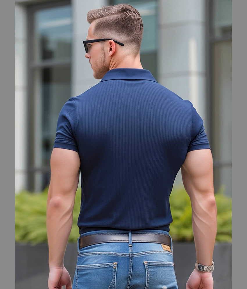 fashion and youth Men Cotton Blend Regular Fit Solid Polo T Shirt ( Navy Blue ) view 2