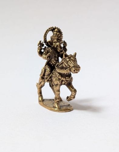 Small Brass Ganesha Idol Riding a Horse Statue view 2
