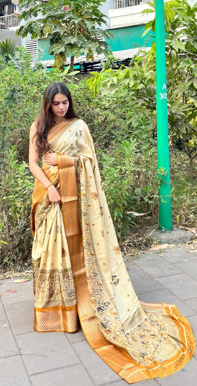 Fancy Dola Silk Elephant Printed Saree view 2