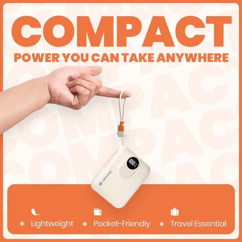 Lapcare Life 10000mAh Pocket Power Bank With 15W Mag-Safe Charging & Type C , Lightning cable (LOX-230) view 2