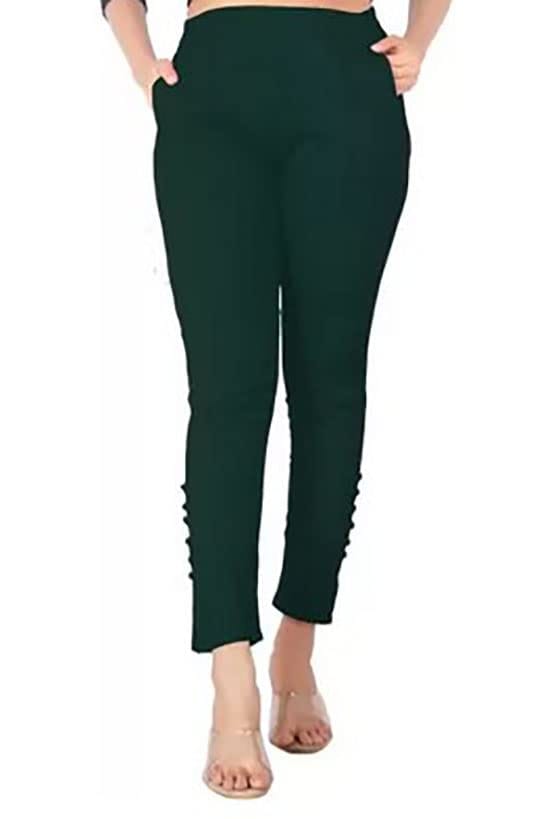 Cron Women's Straight Fit Ankle Length, Slim fit Cigarette Pants with an Elasticated Waist Band (28, Bottle Green)
