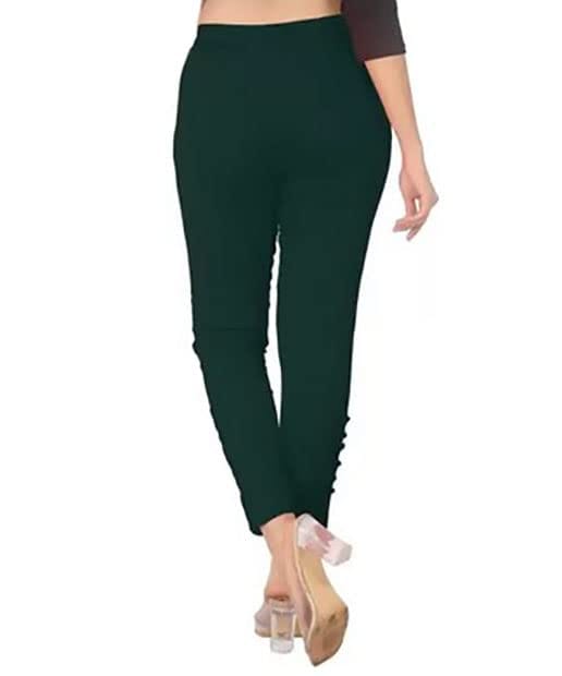 Cron Women's Straight Fit Ankle Length, Slim fit Cigarette Pants with an Elasticated Waist Band (28, Bottle Green) view 2