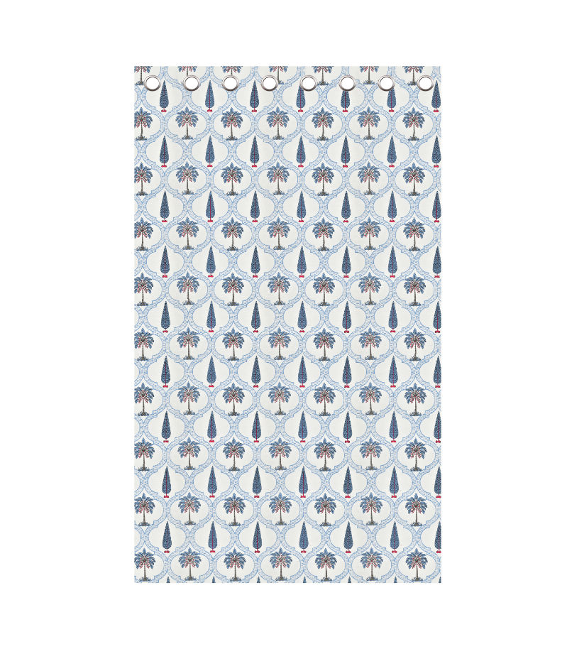 Hand Block Printed Blue Trees & Flowers Cotton Curtains/ Pure Cotton Drapes ( 5 feet ) view 2
