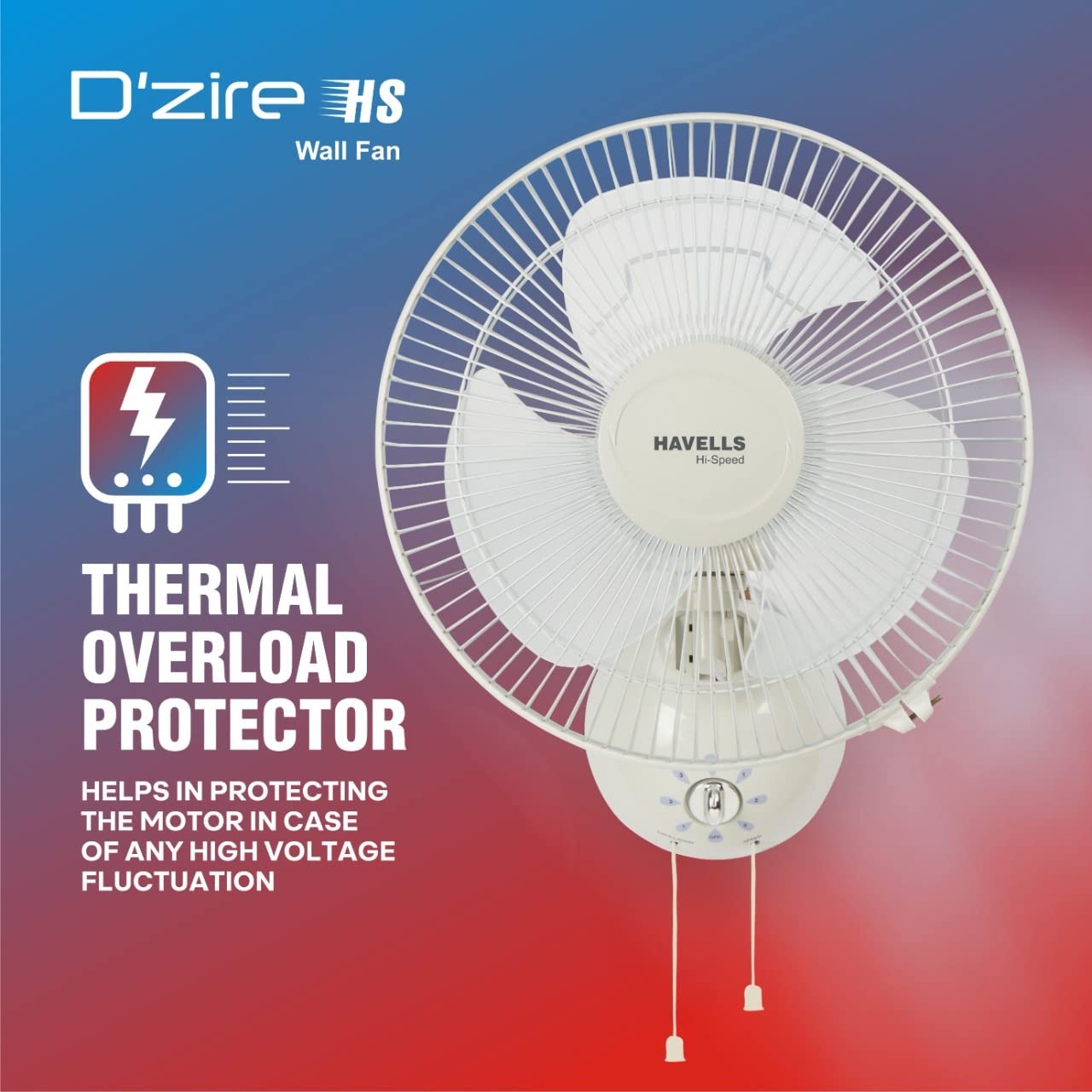 Havells Dzire High Speed 300mm Wall Fan - Light Grey view 2
