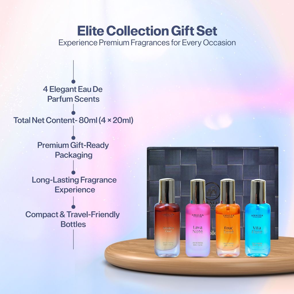 AMALEA VITAFLORE Elite Collection Gift Set for Men and Women – 20ml x 4 Eau de Parfum, Luxury Unisex Fragrance Gift Set with Fruity, Floral, Oud & Fresh Notes view 2