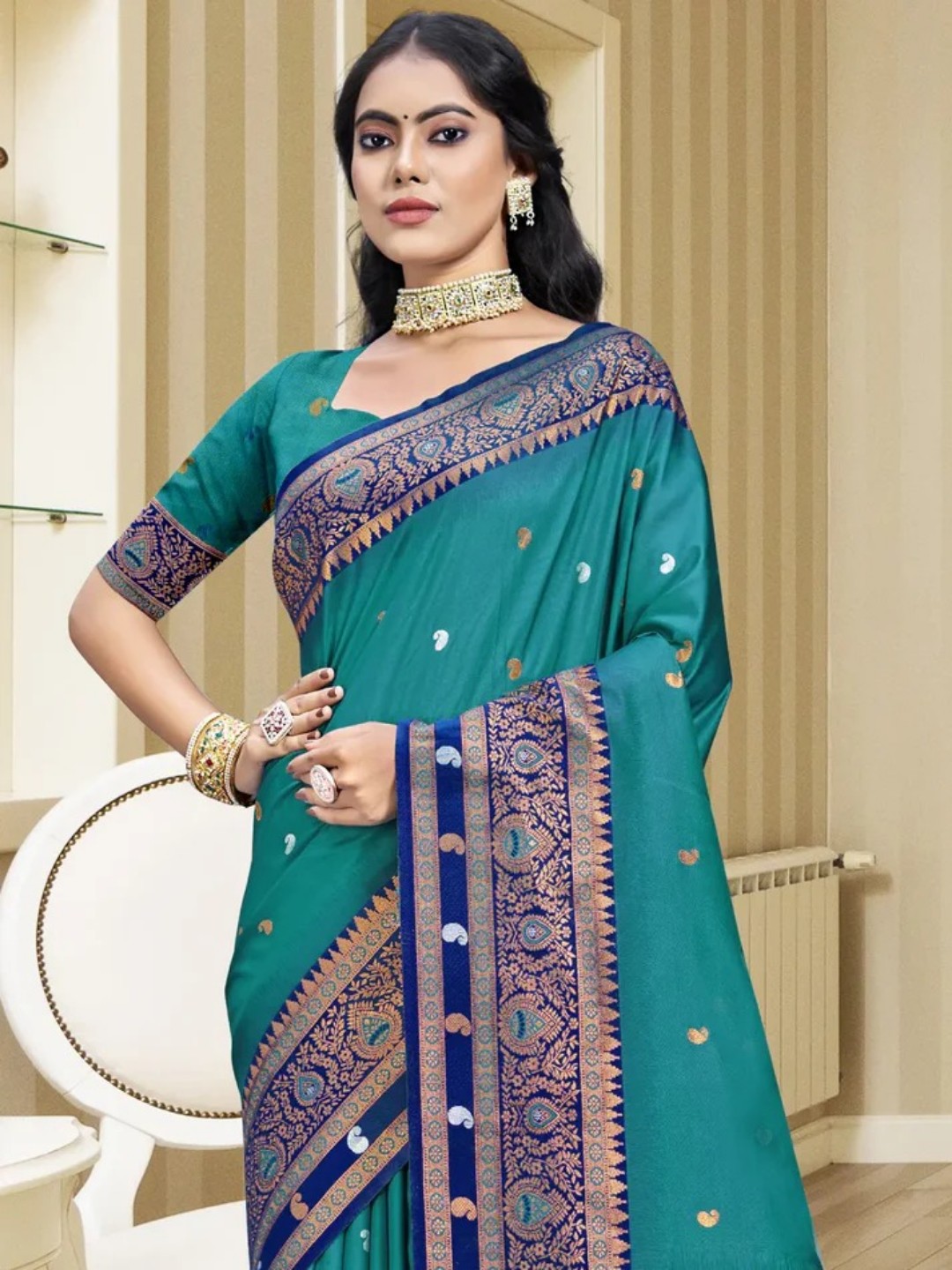 Sky Blue Silk Saree view 2