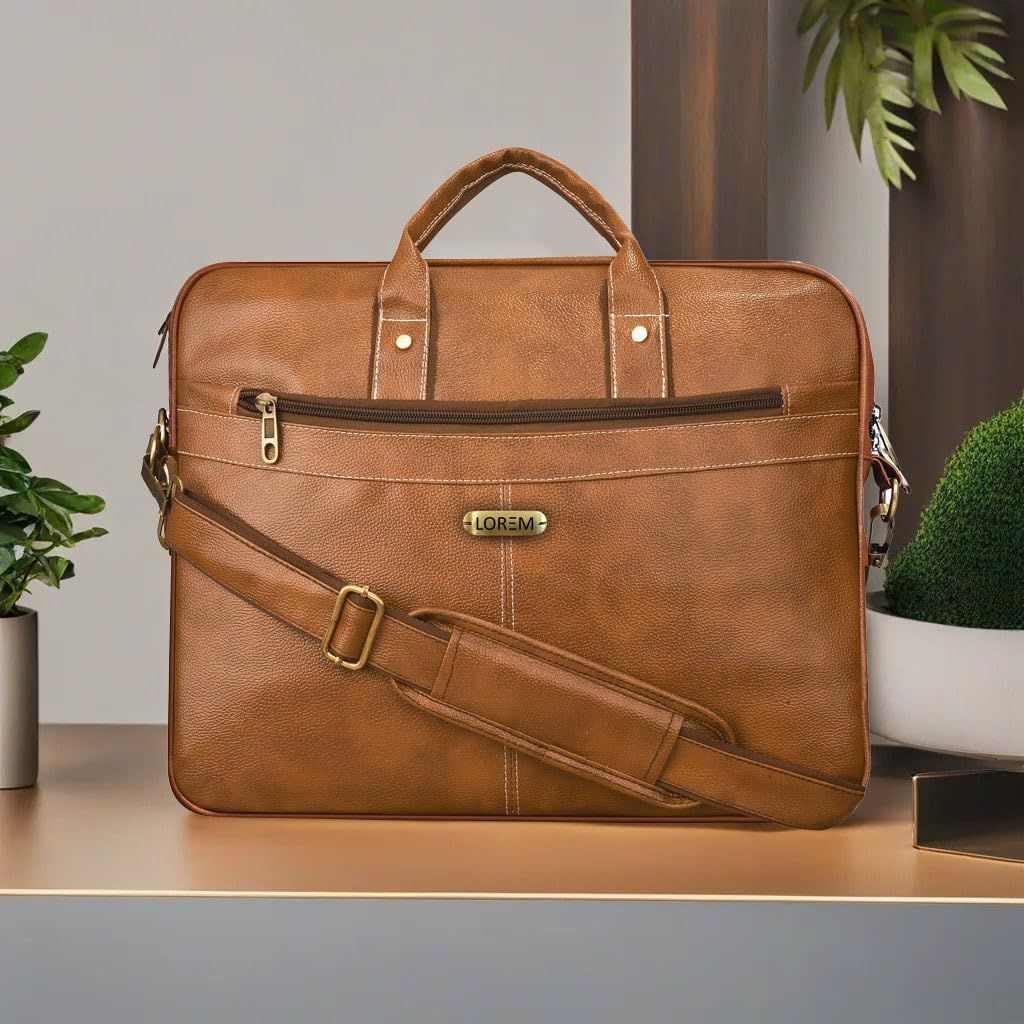 LOREM Tan Color Faux Leather 10L Laptop Messenger Bag For Men & Women BG14 view 2