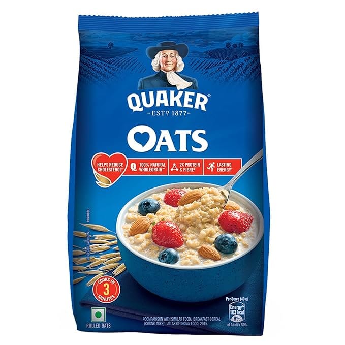 Quaker Oats | Rolled Oats Natural Wholegrain | Nutritious Breakfast Cereals | Dalia Porridge | Easy to Cook | 1 Kg Each | Pack of 2 | 2 Kg Pack view 2