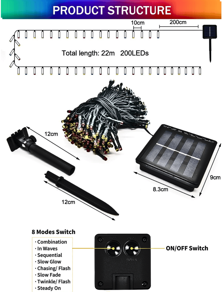 SAHAPECT Solar LED Light, 200 LED 22 Mtr Long, Multi Color Lights,Copper Wire, String Fairy LED Light Lamp view 2