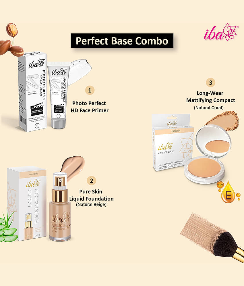 Iba Primer, Foundation,Compact Combo ,Natural Beige , Long Lasting, Full Coverage Base Makeup, (Pack of 3) view 2