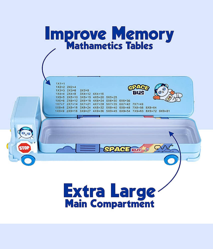 Villy Pencil Box with Wheel Tyres&Sharpner Double Compartment Bus Shape Geometry Box view 2
