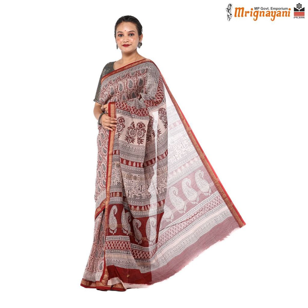 HANDLOOM MAHESHWARI SILK SAREE WITH BLOUSE (SKU - 3I0101170522, SAREE-1075) view 2