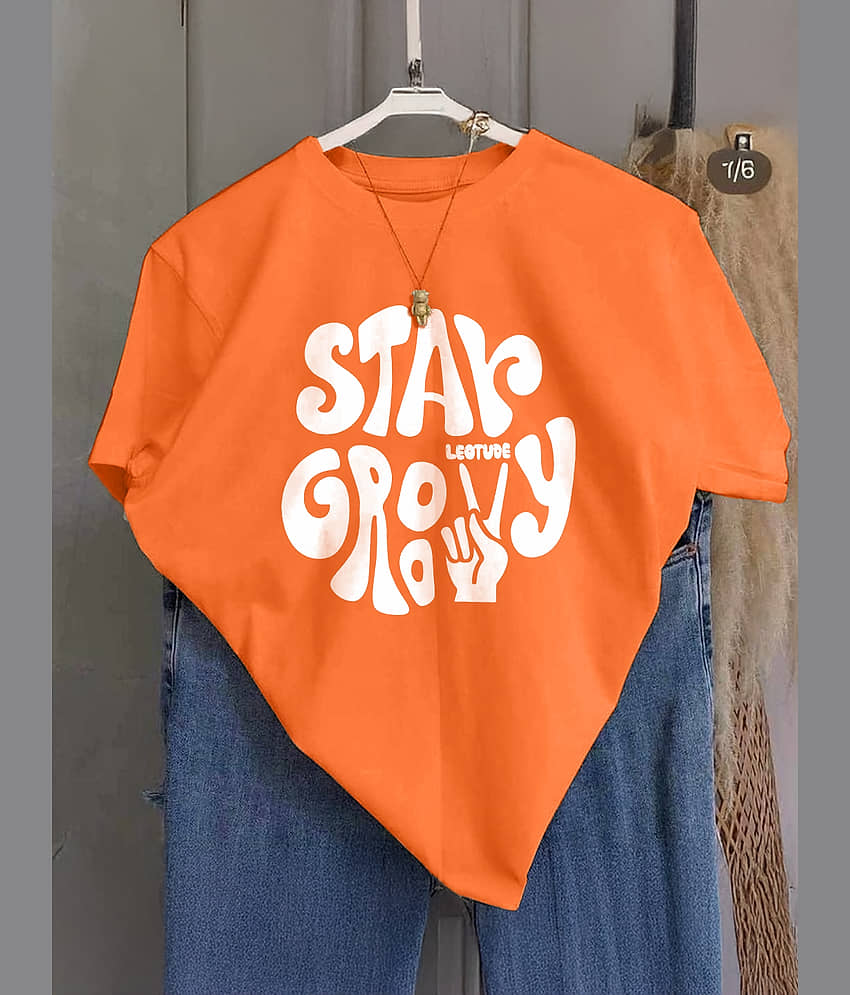 Leotude Men Cotton Blend Oversized Fit Printed T-Shirt ( Orange )