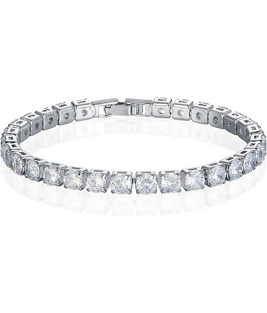 ZIVOM® Luxury Slim Classic Dainty Stylish Princess Cut 5Mm Cubic Zirconia American Diamond Silver Tennis Bracelet For Women Girls view 2