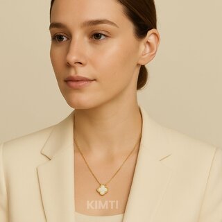 KIMTI 18k Gold Plated clover Pendant Necklace (White) view 2