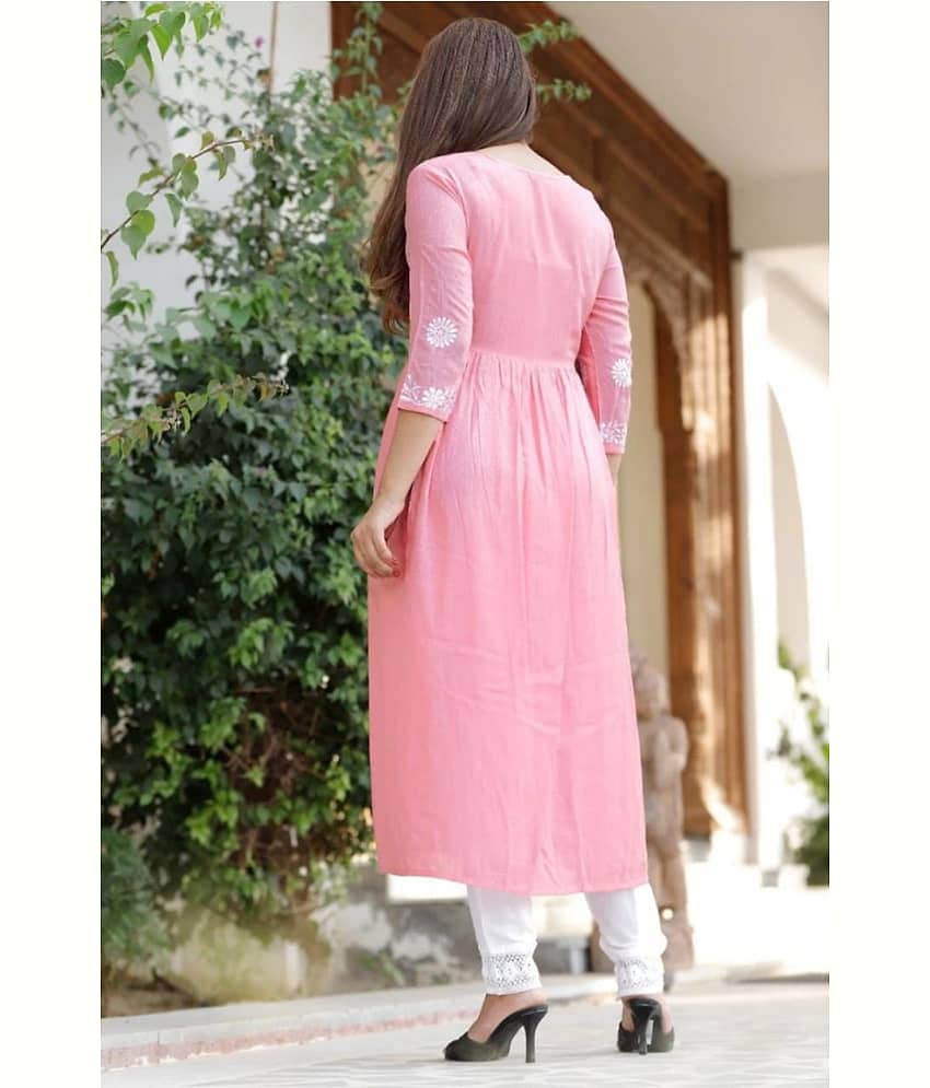 SHREE JEE FABRICS Pack of 1 Rayon Embroidered Anarkali Women's Kurti - ( Pink ) view 2
