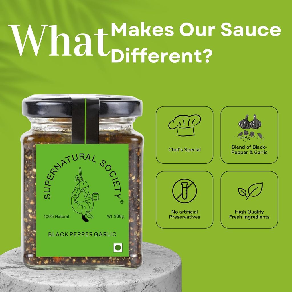 Supernatural Society - Black Pepper Garlic Sauce - 280g | Cook, Dip, Marinate, Spread | Vegan, Gluten-Free | No MSG | Perfect for Rice, Noodle, Tofu, Paneer, Veggies & Meat view 2