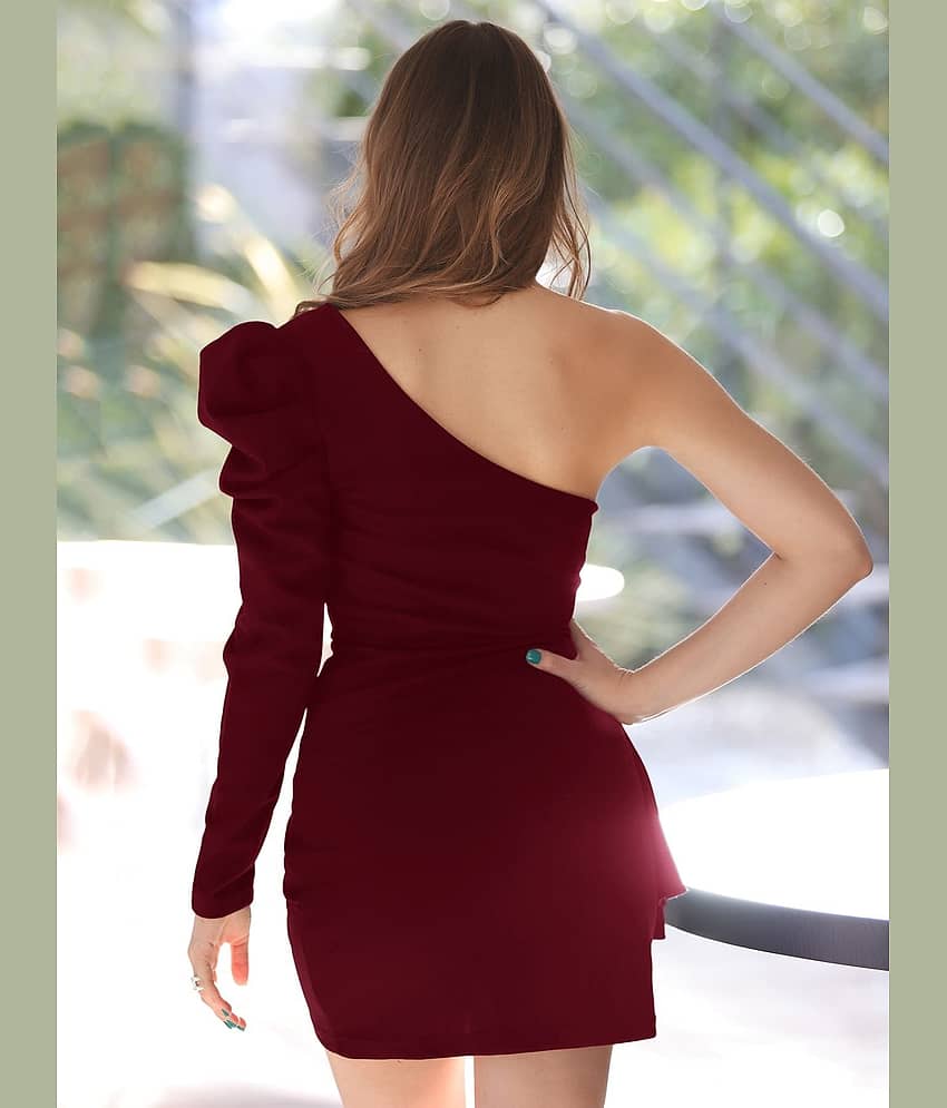 kotty Women Viscose Rayon Solid Bodycon Dress ( Maroon ) view 2