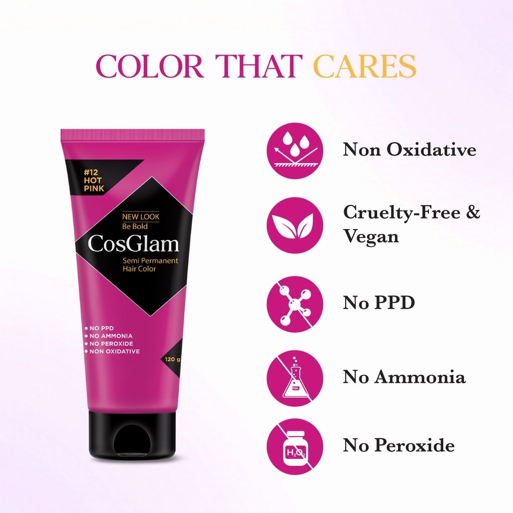 COSGLAM Semi Permanent Hair Color Hot Pink 120g and Hair Highlighter Kit 115g, Highlights Hair Dye view 2