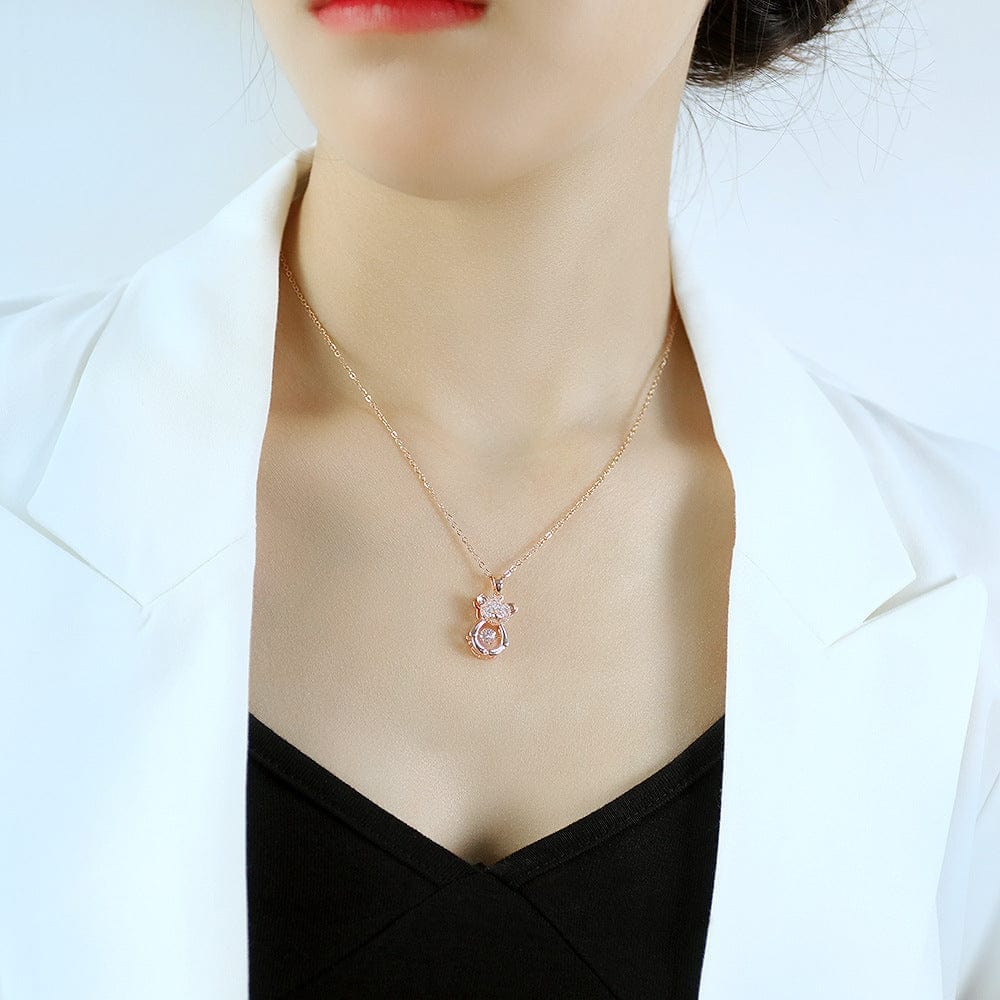 Jewelryklub Dancing Diamond Teddy Bear Shape Pendant With Chain - Rose Gold view 2
