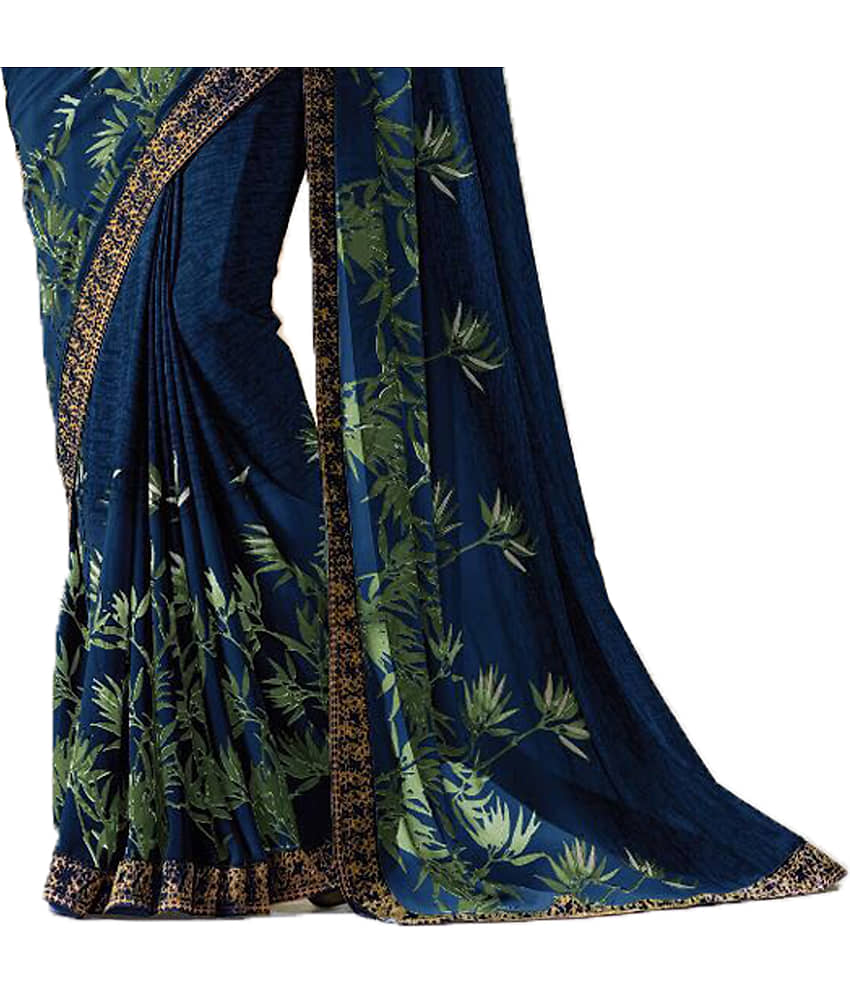 BLEESBURY Chiffon Printed Saree With Unstitched Blouse Piece ( Blue ) view 2