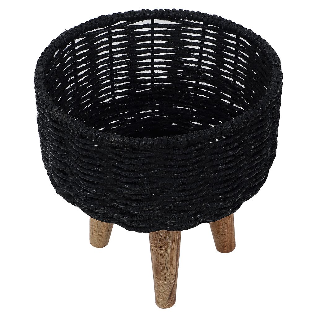 Jute & Metal Black Planter Set with Wooden Legs Set of 3 view 2