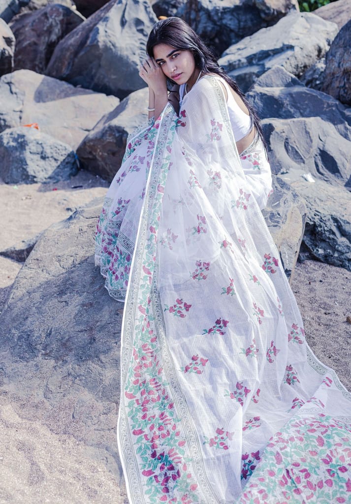 Kaisori Bagh Bouganvillea Kota blockprinted silk cotton saree view 2