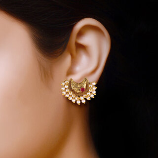 Vivastri Latest Fancy Alloy Gold Plated Stud Earrings for Women & Girls [VIVA2620ERG-RED] view 2