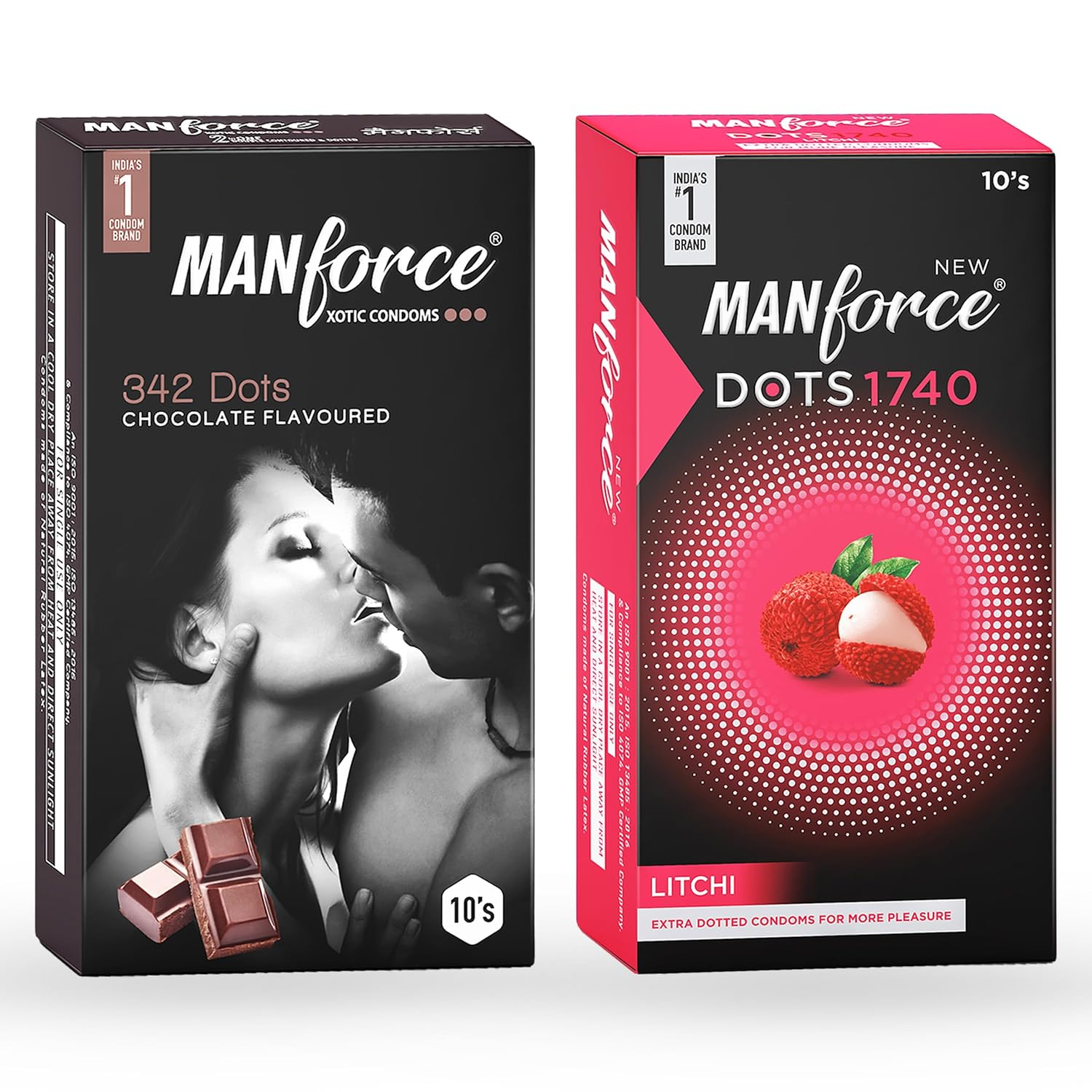MANFORCE Chocolate flavor condom - 10 Pieces & Extra Dotted Litchi Flavoured Condoms - 10 Pieces Condom (Set of 2 20 Sheets) view 2