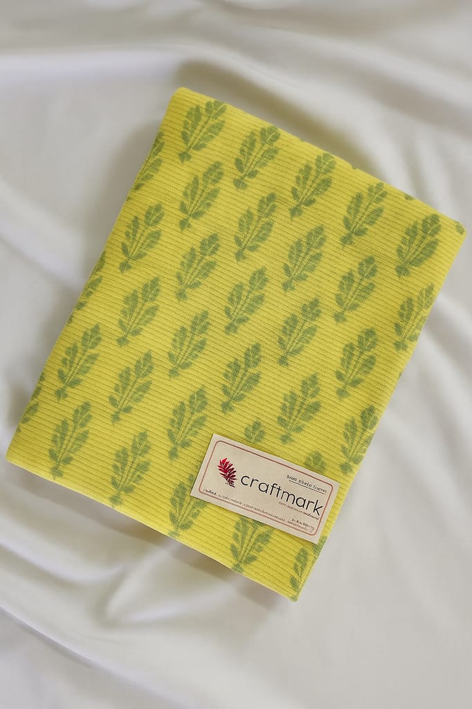 Craftmark Hand Block Printed Yellow Green Cotton Fabric view 2
