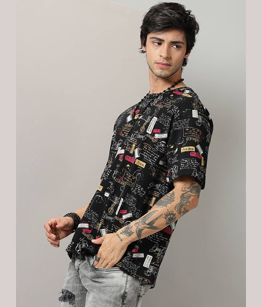 RodZen Cotton Oversized Fit Printed Half Sleeves Men's Round T-Shirt - Black ( Pack of 1 ) view 2