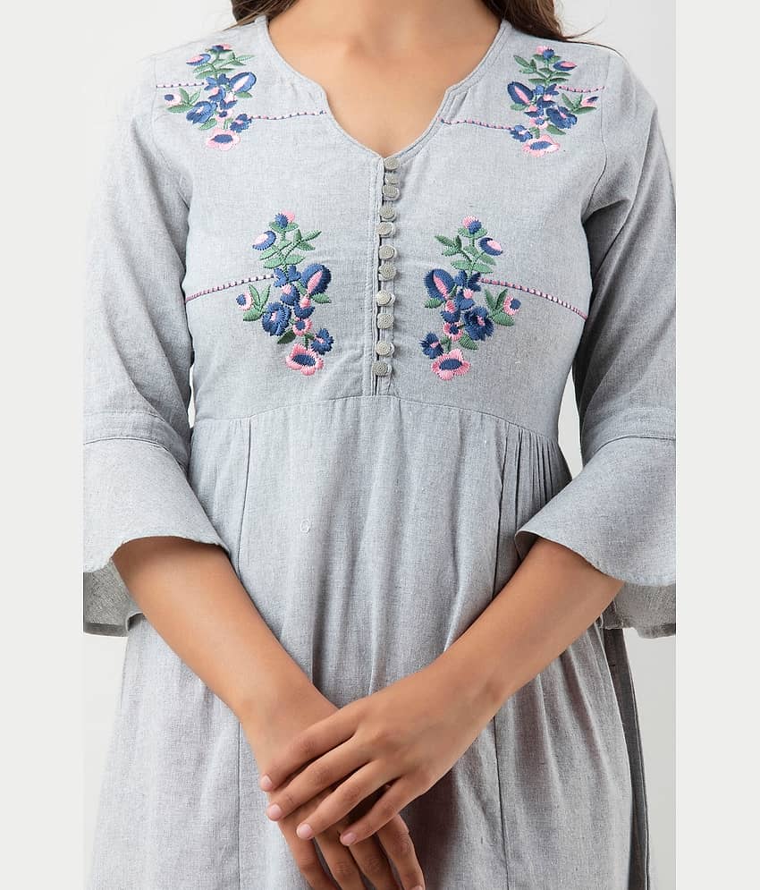 MAUKA - Light Grey Rayon Women's Flared Kurti ( Pack of 1 ) view 2