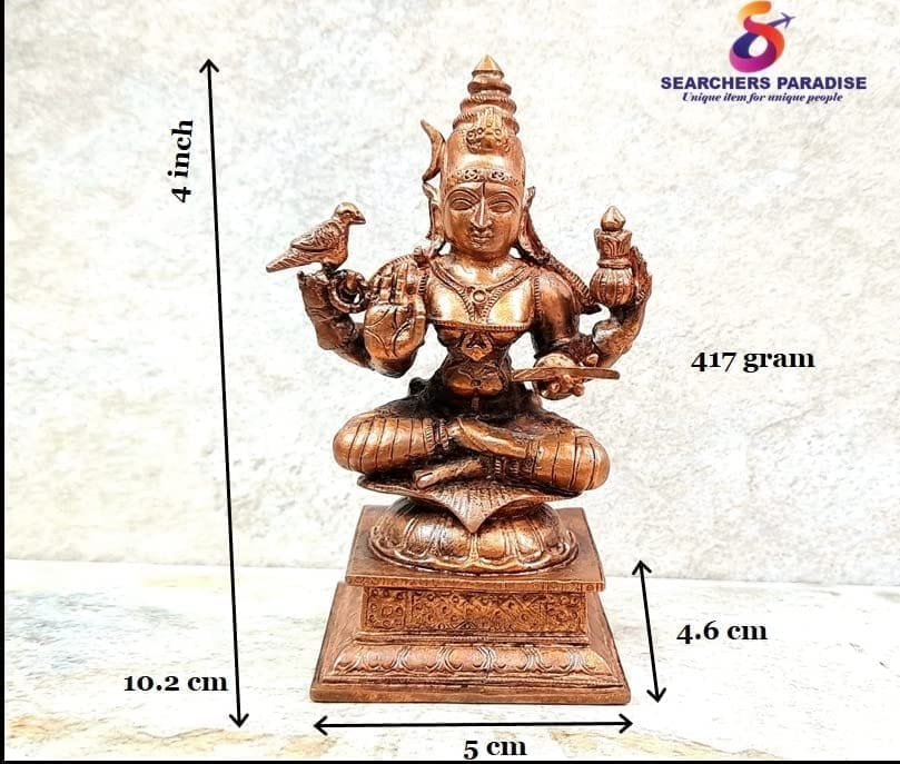 Searchers Paradise - Copper Idols Saradhambal,4 inches, Copper Handmade 417 Grams, Patina Antique Finish, Pack of 1 Piece view 2
