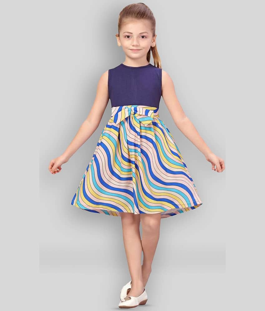 K&U Cotton Blend A-line Dress For Girls ( Pack of 1 , Blue )