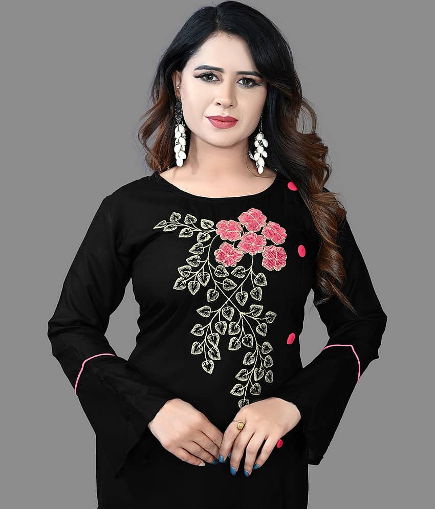 haya fashion - Black Rayon Women's Straight Kurti ( Pack of 1 ) view 2