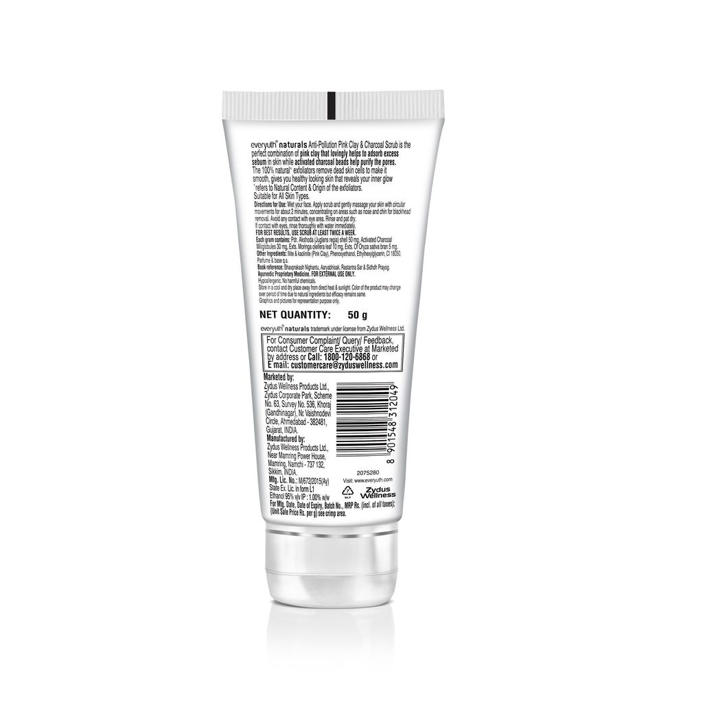 Everyuth Naturals Anti Pollution Pink Clay & Charcoal Scrub 50g | For all skin types (Oily/Dry) view 2