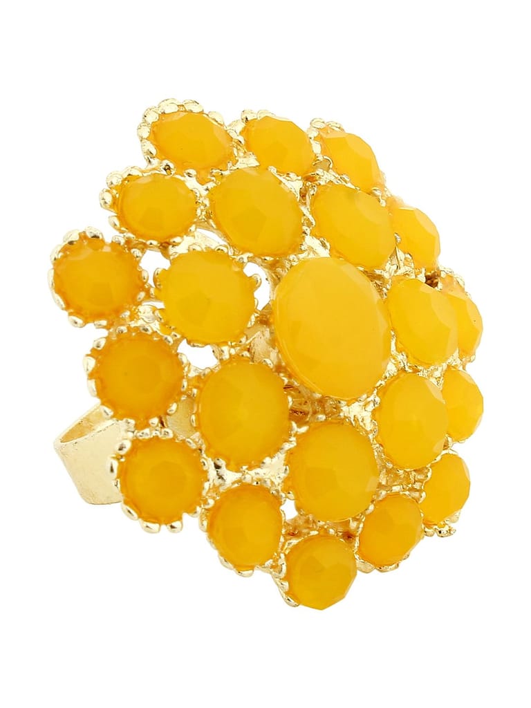 Cardianl Yellow Color Stone Gold Plated Brass Adjustable Ring view 2
