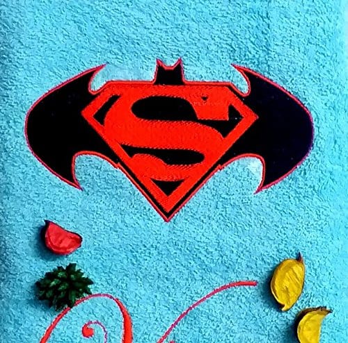 TurtleLittle, 100% Cotton, Super-Batman Logo Personalised Adult Bath Towel, 600 GSM (Set of 1, Blue) view 2
