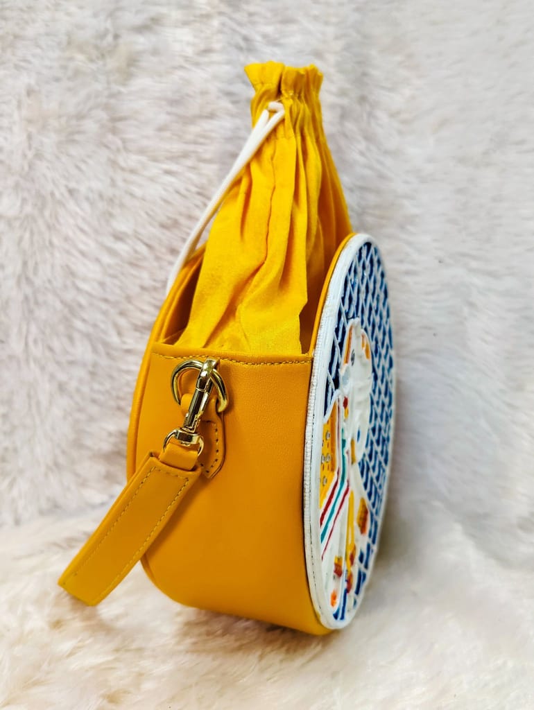 Elephant Lippan Art Handcrafted Potli Bag with Sling view 2