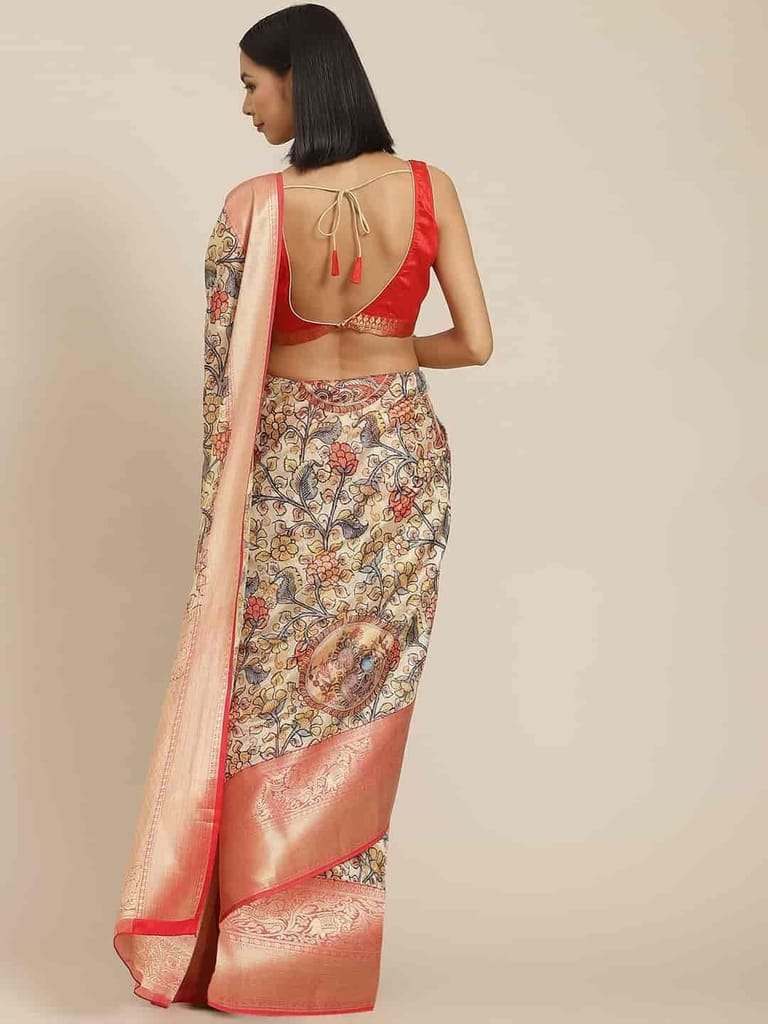 Women's Digital Printed Woven Silk Saree with unstiched blouse piece view 2