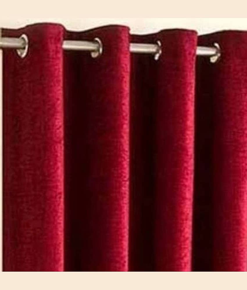 N2C Home Solid Semi-Transparent Eyelet Curtain 9 ft ( Pack of 1 ) - Maroon view 2