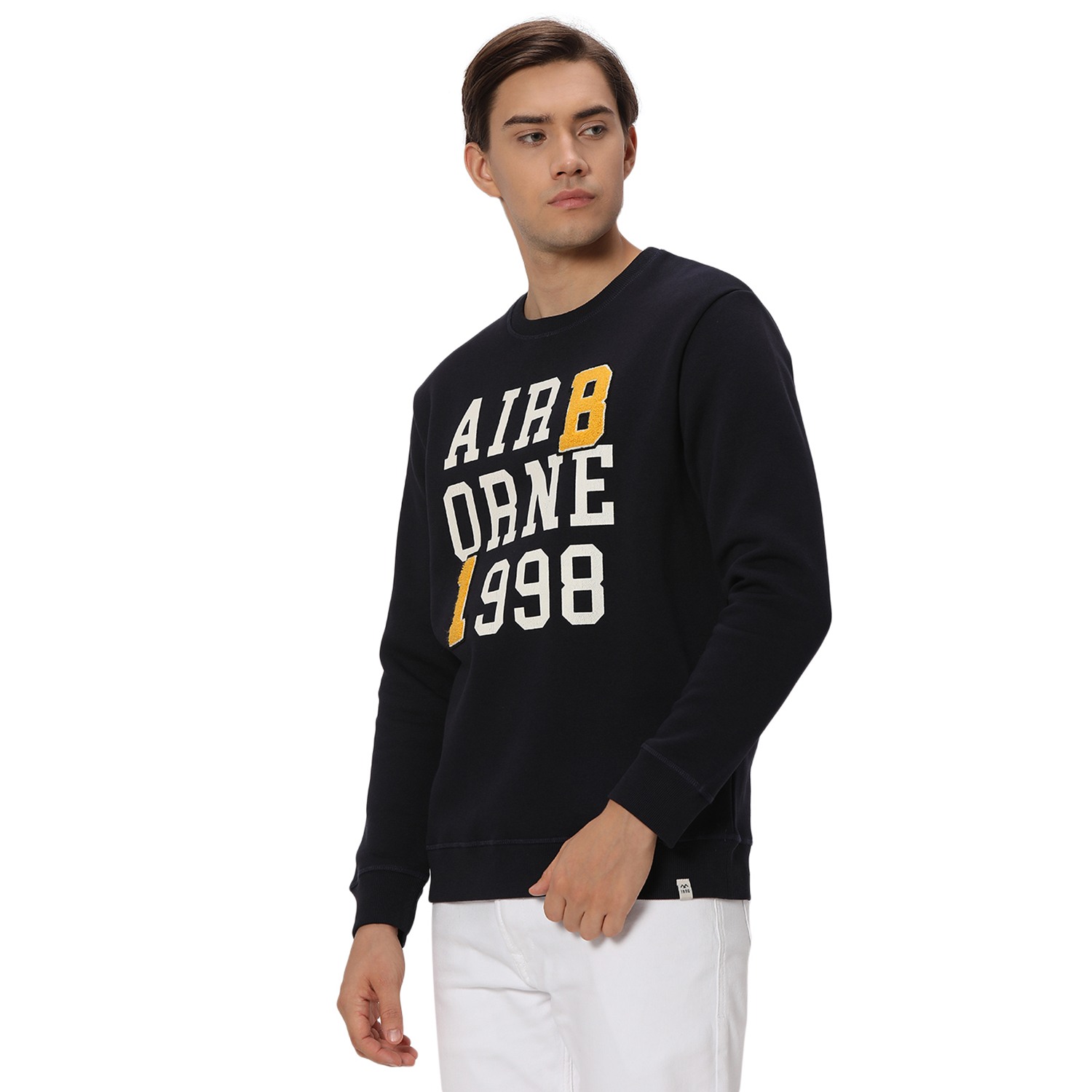 Mufti Navy & Yellow Plain Knitted Fleece Sweatshirt view 2