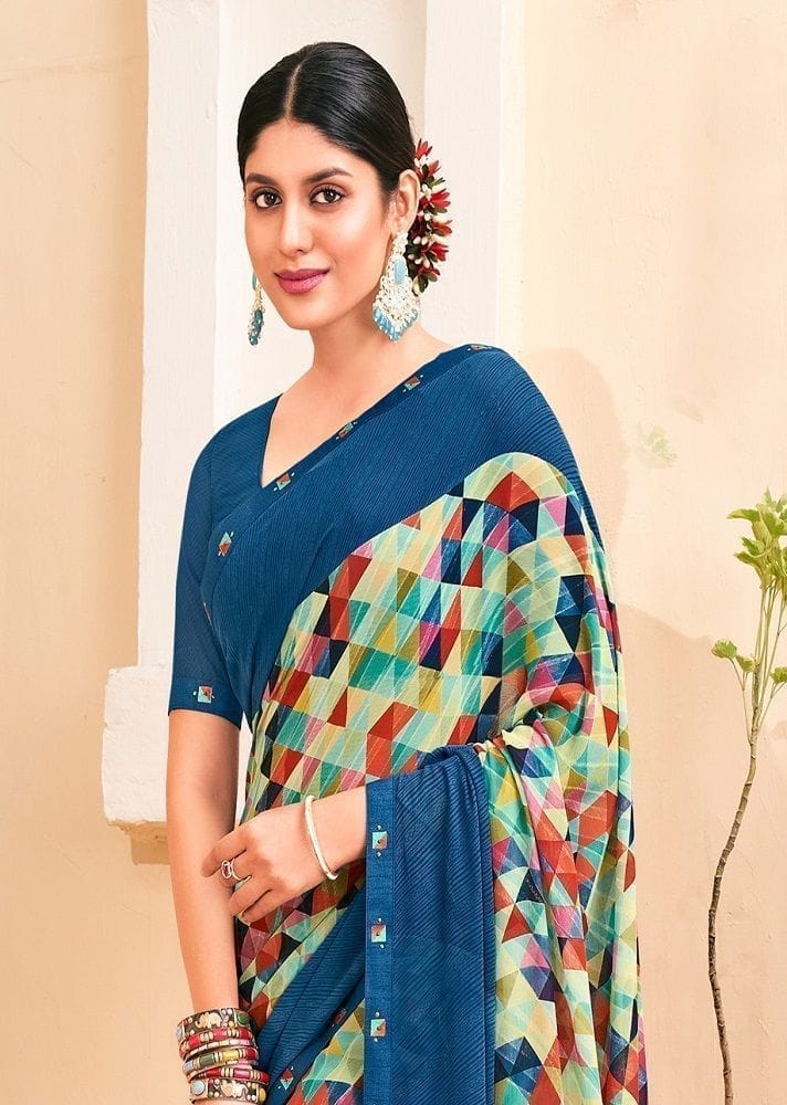 Digital Printed Georgette Saree in Multicolor view 2