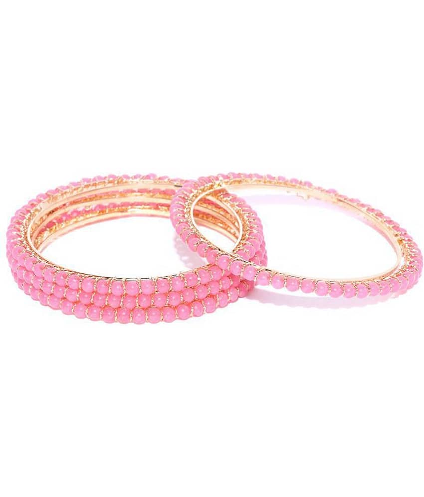 Priyaasi Beautiful Pink Beads Gold Plated Bangles for Women and Girls view 2