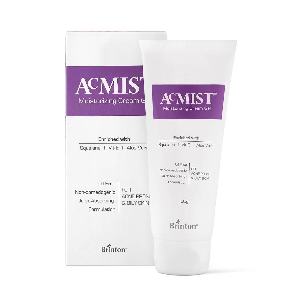 Brinton AcMist Vitamin E & Aloe Vera Based Moisturizing Cream Gel for Acne Prone and Oily Skin | Oil Free Quick Absorbing & Lightweight | 50 g x Pack of 4 view 2