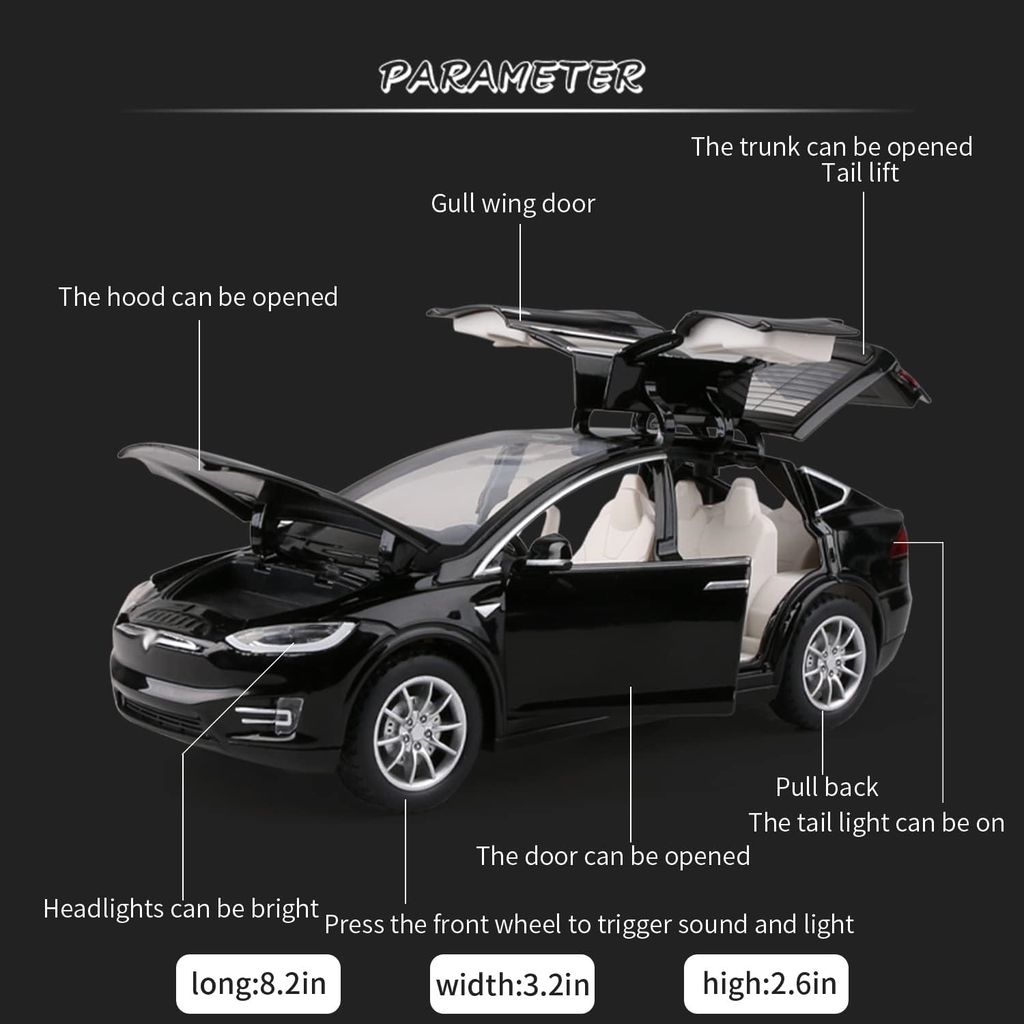 KTRS ENTERPRISE 1:24 Diecast Model Car for Tesla Model X b Complete with Lights and Simulation of Sound. This Decorative Alloy Mini Vehicle is a Unique Gift for Your Loves or Young view 2