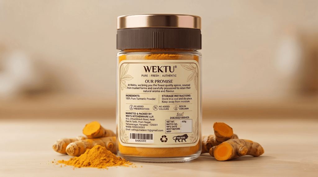 WEKTU Premium Turmeric Powder Jar | 100% Pure & Natural Haldi | Rich in Curcumin, No Added Colours & Preservatives view 2