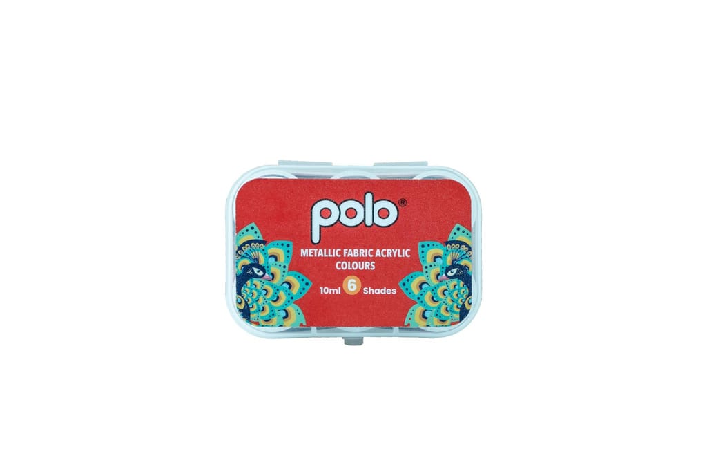polo Metallic Fabric Acrylic Paint Set 6 Vibrant Colors (10ml) Non-Toxic, Quick-Drying Fabric & Textile Paint for Clothing, Canvas & Crafts Washable, Long-Lasting Includes Plastic Storage Box view 2